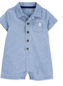 Baby Boys Carter's Blue CHAMBRAY Cotton Sailboat Outfit Romper Size 12 Months - Picture 1 of 1