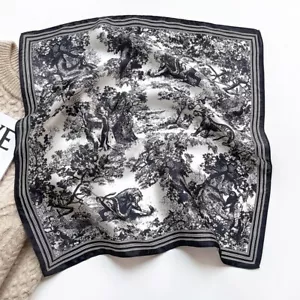 100% Mulberry Silk 21'' Scarf Bandana Women Black Trees Small Kerchief Wrap Tied - Picture 1 of 3