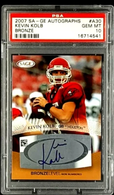 2007 SA-GE SAGE Autographs Bronze #A30 Kevin Kolb RC Rookie Auto PSA 10 POP 2 - Image 1 of 4
