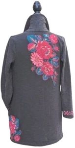 Cardigan J JILL XS ricamo floreale grigio French Terry Artsy oversize Lagenlook - Foto 1 di 11