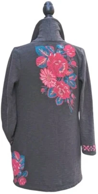 Cárdigan J JILL XS Floral Bordado Gris Terry Francés Artístico Gran Tamaño Lagenlook Foto 1 de 4
