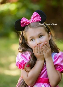 Minnie Mouse Ears, Pink Polka Dot Bow Minnie Mouse Ears Headband, Disney Party - Picture 1 of 4