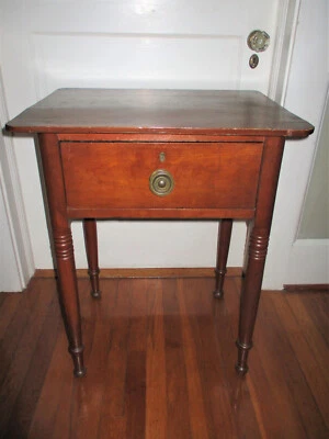 Primitive 19th c. SHERATON Antique Farmhouse Cherry Side Table DOVETAIL DRAWER - Image 1 of 4