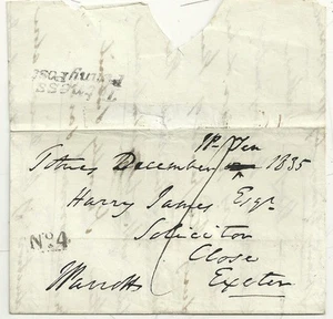 1835 TOTNESS PENNY POST & N. 4 IN DATA MODIFICATA GRATIS HARRY JAMES IN EXETER - Foto 1 di 2