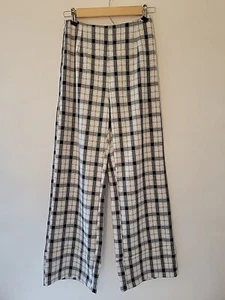 Princess Polly Womens Euros Plaid Wide Leg Cotton Black White Pants Size 2 - Picture 1 of 10