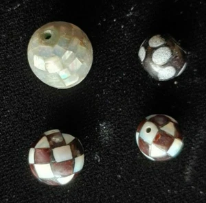 Three Old Checkerboard Stone Beads & One Skunk Spherical Bead 8-13 mm - Picture 1 of 3