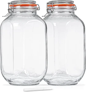 1 Gallon Square Glass Storage Jars with Airtight Lids, 2 Pack Large Glass Pickle - Picture 1 of 12