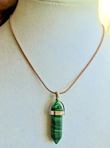 Vintage Sterling Silver Malachite Green Gemstone Pendant - Picture 1 of 6