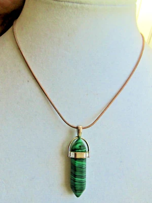 Vintage Sterling Silver Malachite Green Gemstone Pendant - Image 1 of 4