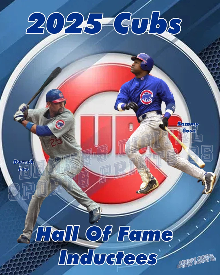 Impresión litográfica de los Cachorros de Chicago de Derrek Lee y Sammy Sosa 2025 Cubs Salón de la fama Foto 1 de 1