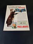 1955 Vintage Puss ' N  Boots Cat Food Cat Playing With Ribbon Print Ad