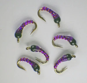 Zebra Midge Tungsten Nymphs Holo Purple - Premium Trout Fly Fishing Flies - Picture 1 of 14