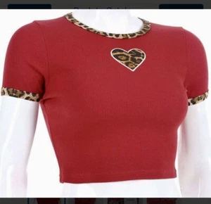 NWT Vogue Sexy Lounge Red Crop Top Leopard Print Designs Size Small S - Picture 1 of 2