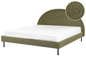 Bett Bouclé grün mit Lattenrost 180 x 200 cm rundes Kopfteil Retro Margut - Bild 1 von 12