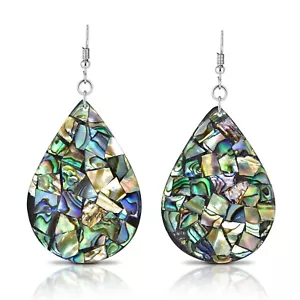 Pendientes colgantes de lágrimas artesanales para caracoles de abulón de mosaico - Imagen 1 de 6