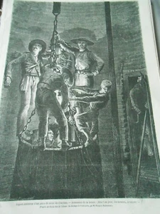 Gravure 1862 - Intérieur d'un puits de mine de Charbon Ascension de la benne - Picture 1 of 1