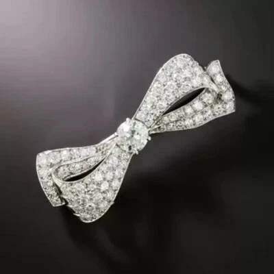 7.98CT Round Cut White Sapphire Gorgeous Bow Design Party Brooch Pin For Women - Image 1 of 4