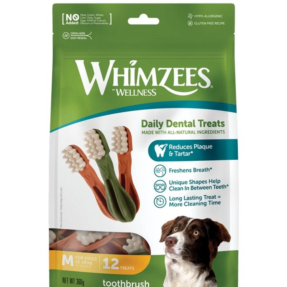 Cepillo de dientes mediano Whimzees golosinas para perros 110 mm (12 paquetes) estuche de 3 Foto 1 de 4