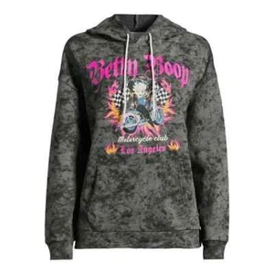 Betty Boop Women's Slate Grey Born to Ride Hoodie with Long Sleeves NWT 🆓 Ship! - Picture 1 of 5
