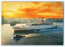 1983 Queen Elizabeth 2 Cunard Line Thailand Vintage Air Mail Postcard