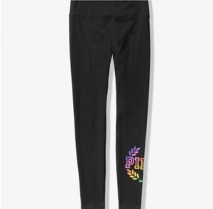 Victoria's Secret VS PINK Cotton Leggings Black Rainbow Ombre Logo Crest S NWT - Picture 1 of 2