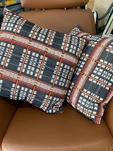 Black, White, Orange Outdoor Throw Pillow. Set of 2. Large, Embroidered, New. - Picture 1 of 4