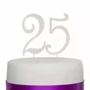 25 Cake Topper 25. Geburtstag oder Jubiläum, Kristall Strass Party (Silber) - Bild 1 von 5