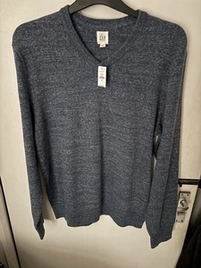 Gap NEW Men's Blue V Neck Lightweight Cotton Blend Long Sleeve Sweater Large - Picture 1 of 4