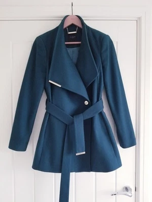 Abrigo de lana Ted Baker rosa corto lana cachemir abrigo envolvente talla 2 Reino Unido 10 verde azulado Foto 1 de 4