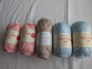 Sirdar Double Knitting Cotton Yarn Bundle - Pink /Blue /Beige - 5 X 100g Balls - Picture 1 of 7