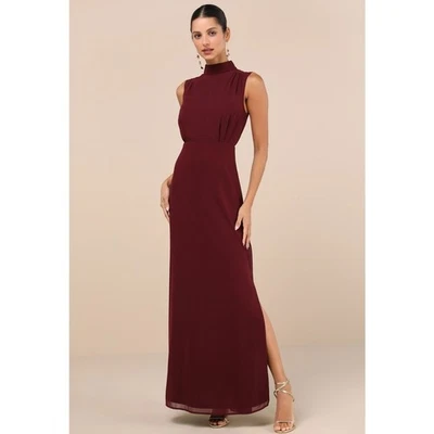 Nuevo sin etiquetas Maxi Vestido Lulu’s Clásico Elegancia Ciruela Gasa Sin Mangas Cuello Simulado Mediano Foto 1 de 4