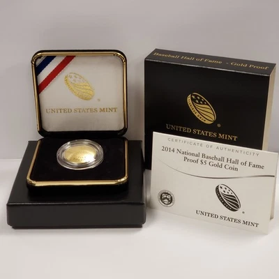 2014-W G$5 Baseball Hall of Fame Proof 8.359 g .900 Gold - OMP COA - SKU-G5712 - Image 1 of 4