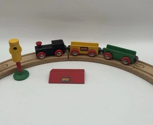 VTG Brio Wooden Toy Train Set 13pcs Trains Tracks Signal Sign Magnetic Sweden - Picture 1 of 11