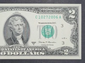 BIRTHDAY DATE NOTE FANCY SERIAL NUMBER 2 TWO $ DOLLAR BILL SERIAL # C 10272006 A - Imagen 1 de 4