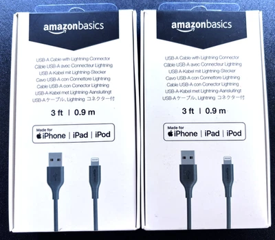2x Amazon Basics USB-A to Lightning Cable Cord for iPhone iPad,3ft,MFi-Certified - Image 1 of 4