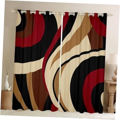 Cortina de ventana negra roja marrón, rayas abstractas vintage 42W * 90L pulgadas color03 Foto 1 de 4