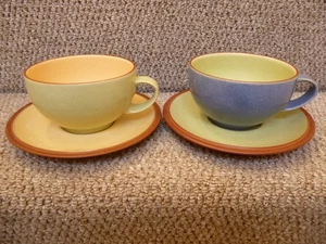2 X DENBY JUICE  PATTERN LARGE  BREAKFAST CUPS AND SAUCERS - Picture 1 of 3