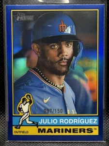 2025 Topps Heritage #369 Julio Rodríguez Chrome Blue Refractor #/150 - Picture 1 of 2