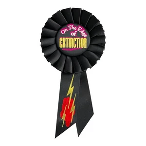 Beistle "EDGE OF EXTINCTION” Rosette Pin Ribbon, 3.25x6.5" Birthday Party Button - Picture 1 of 2
