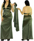Olive Green Front Rhinestones Halter Plus Size Long Gown w/Scarf.  Size X-Large.