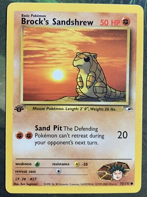 1st Edition Brock’s Sandshrew 72/132 - Gym Heroes - Near Mint - Image 1 of 2