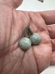 Lavish by TJM Sterling Silver Jadeite Jade & Marcasite Huggie Earrings - Picture 1 of 3