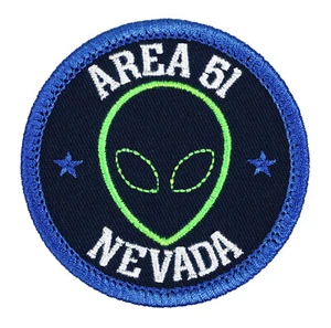 Area 51 Nevada Alien Head Embroidered Patch Black/Royal Blue Iron-On Sew-On Hat - Picture 1 of 2