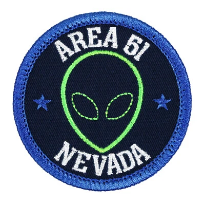 Area 51 Nevada Alien Head Embroidered Patch Black/Royal Blue Iron-On Sew-On Hat - Image 1 of 2