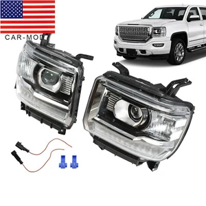 Black For 2014- 18 GMC Sierra 1500 2500HD 3500HD LED DRL Projector Headlights EA - Picture 1 of 10