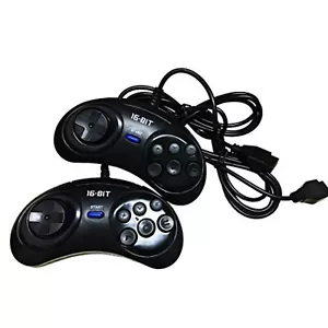 Lot Of 2 Controllers 6 Button For Sega Genesis Black - Picture 1 of 3