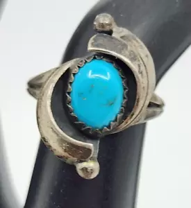 Navajo Old Pawn Sterling Silver & Turquoise Ring Size 6 - Picture 1 of 7