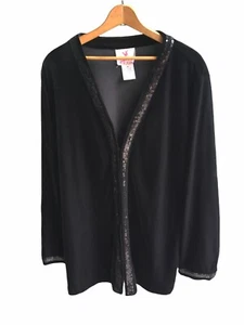 Quacker Factory Velvet Cardigan 1x Plus Size Woman Black Sequin Dressy - Picture 1 of 11