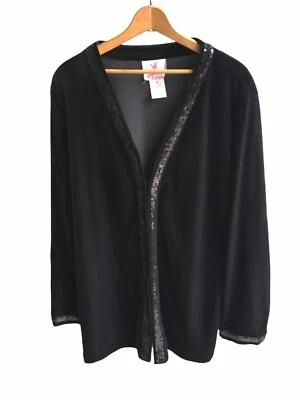 Quacker Factory Velvet Cardigan 1x Plus Size Woman Black Sequin Dressy - Image 1 of 4