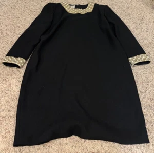 Abito donna Victor Costa Nahdree nero colletto perline oro taglia 16 zip - Foto 1 di 3